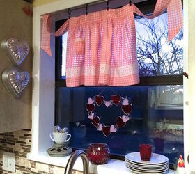 vintage apron curtain the valentine version, how to, seasonal holiday decor, valentines day ideas, window treatments
