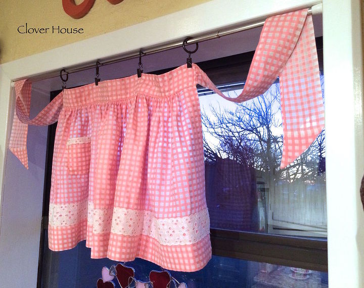 vintage apron curtain the valentine version, how to, seasonal holiday decor, valentines day ideas, window treatments