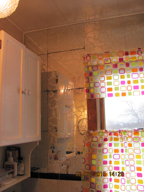 how to reach to wallpaper top of bathroom, Left side corner with mirrors