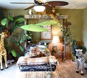jungle themed bedroom, bedroom ideas, home decor, repurposing upcycling, wall decor