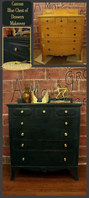 custom blue chest of drawers starry night blue makeover, painted furniture