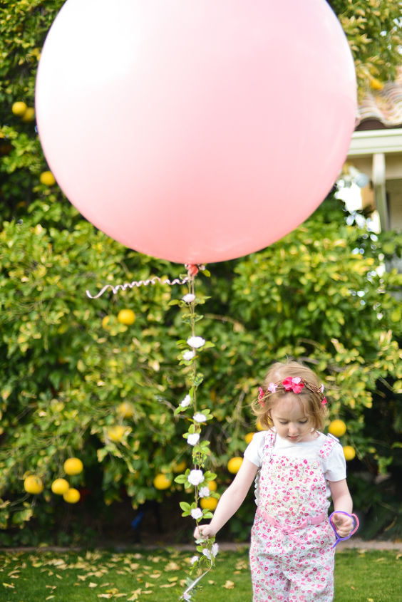 big balloon and a floral garland for spring, crafts, gardening