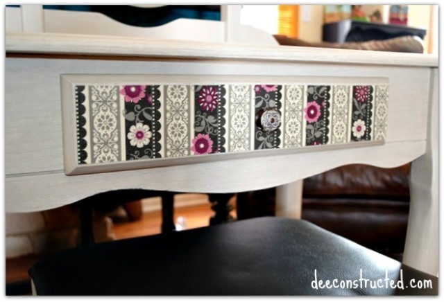 white dressing table makeover, decoupage, painted furniture