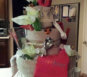 wedding shower towel cake, crafts, repurposing upcycling