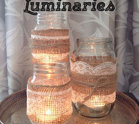 burlap lace luminaries, crafts, mason jars, repurposing upcycling