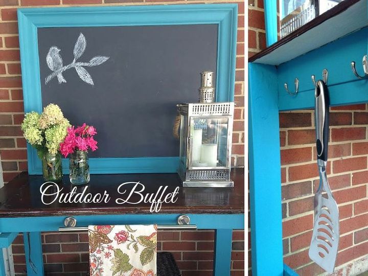 outdoor buffet and grilling station, chalkboard paint, outdoor furniture, paint colors, painted furniture, repurposing upcycling