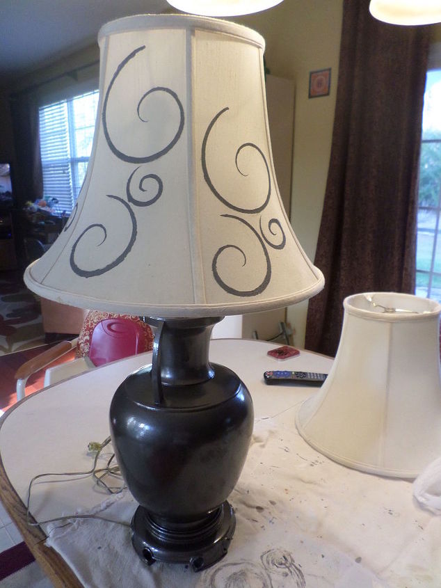 painting brass lamps stencil lampshades, crafts, how to, lighting