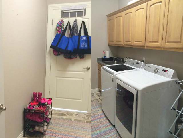 colorful laundry mud room makeover, foyer, laundry rooms, organizing