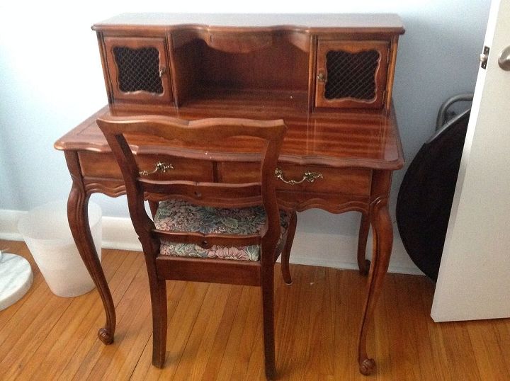 what every well dressed woman needs is a little black desk, painted furniture, reupholster, Doesn t look too bad right