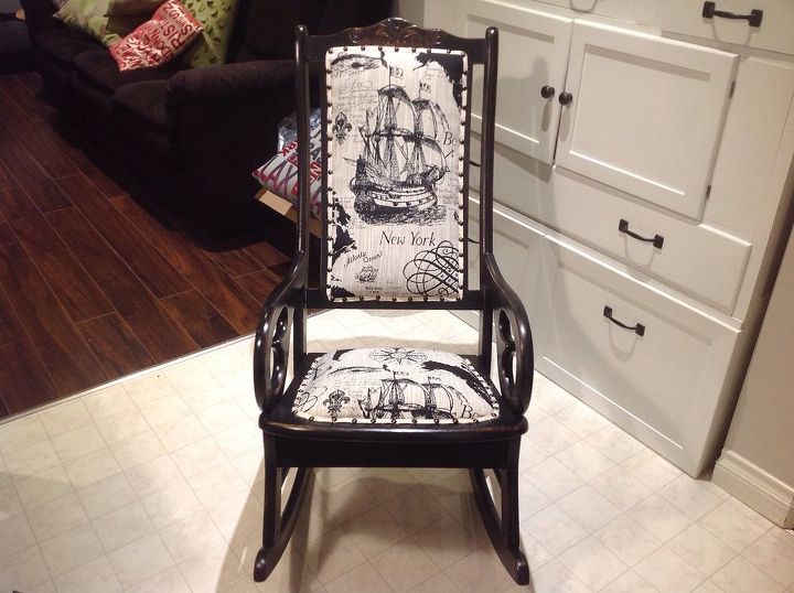 antique rocking chair update, painted furniture, repurposing upcycling, reupholster, After