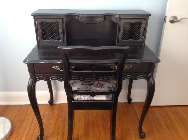 what every well dressed woman needs is a little black desk, painted furniture, reupholster