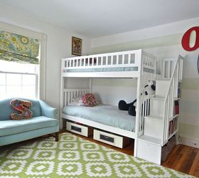 shared kids room, bedroom ideas, flooring, organizing, painted furniture, storage ideas, reupholster