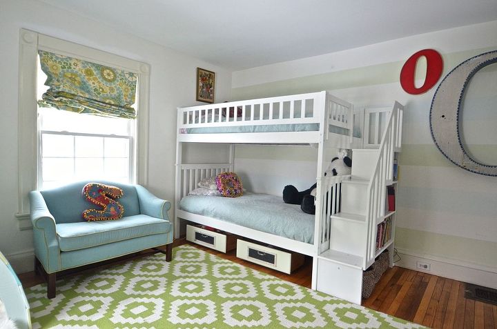 shared kids room, bedroom ideas, flooring, organizing, painted furniture, storage ideas, reupholster