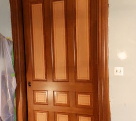 victorian dinning room painting faux wood grain doors trim, The Pocket door has 3 of the 9 panels showing