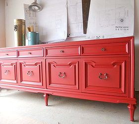a red buffet, painted furniture