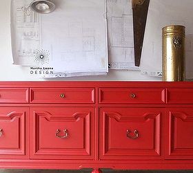 a red buffet, painted furniture