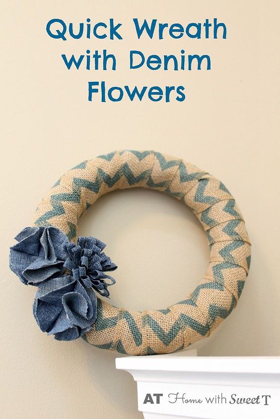 quick wreath with denim flowers, crafts, how to, repurposing upcycling, wreaths