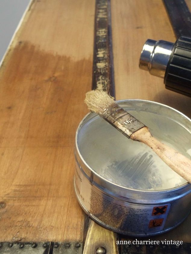 restore an old trunk, painted furniture, repurposing upcycling, Heat gun with clear wax