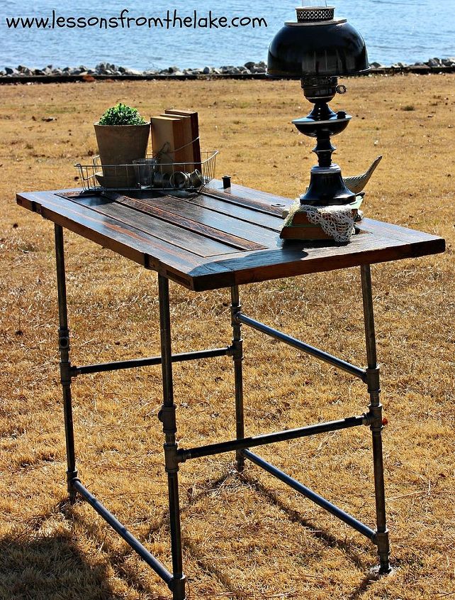 industrial table from vintage door, doors, repurposing upcycling, woodworking projects