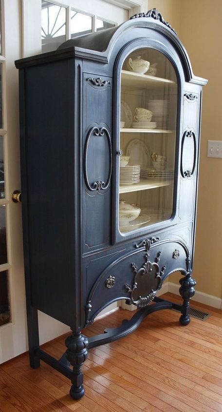 painted vintage china cabinet, chalk paint, painted furniture