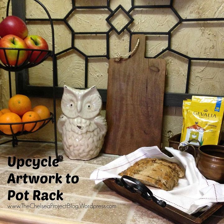 upcycle metal artwork to pot rack, kitchen design, repurposing upcycling, wall decor