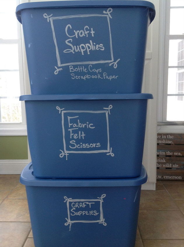 label your storage tubs with chalk markers, craft rooms, crafts, garages, organizing, storage ideas
