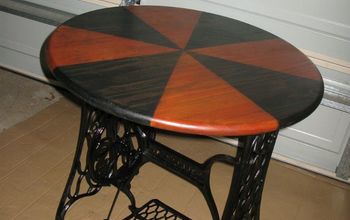 Rusty Singer Sewing Frame Turned Into Round Timber and Cast Iron Table