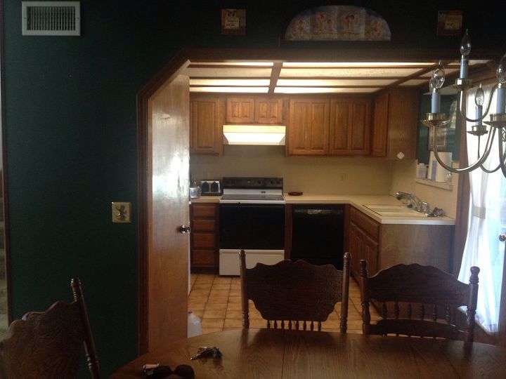 q 80 s kitchen in need of a facelift, home improvement, kitchen design, Kitchen looking at it from the dining room
