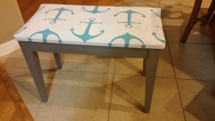 little thrift store bench re do, painted furniture, reupholster