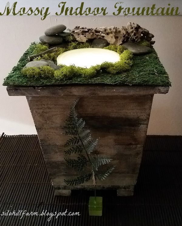 mossy indoor fountain, crafts, living room ideas, ponds water features, woodworking projects