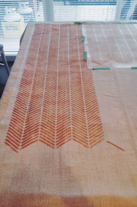how to stencil a blanket using the herringbone stitch pattern, crafts, how to, living room ideas, reupholster