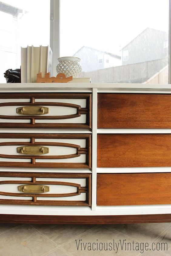 gorgeous 2 tone mid century modern dresser, painted furniture, repurposing upcycling