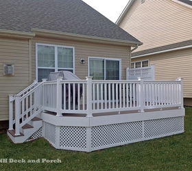 low maintenance decks, decks, outdoor furniture, outdoor living, Vinyl deck using Azek brownstone decking and Longevity white railing and lattice