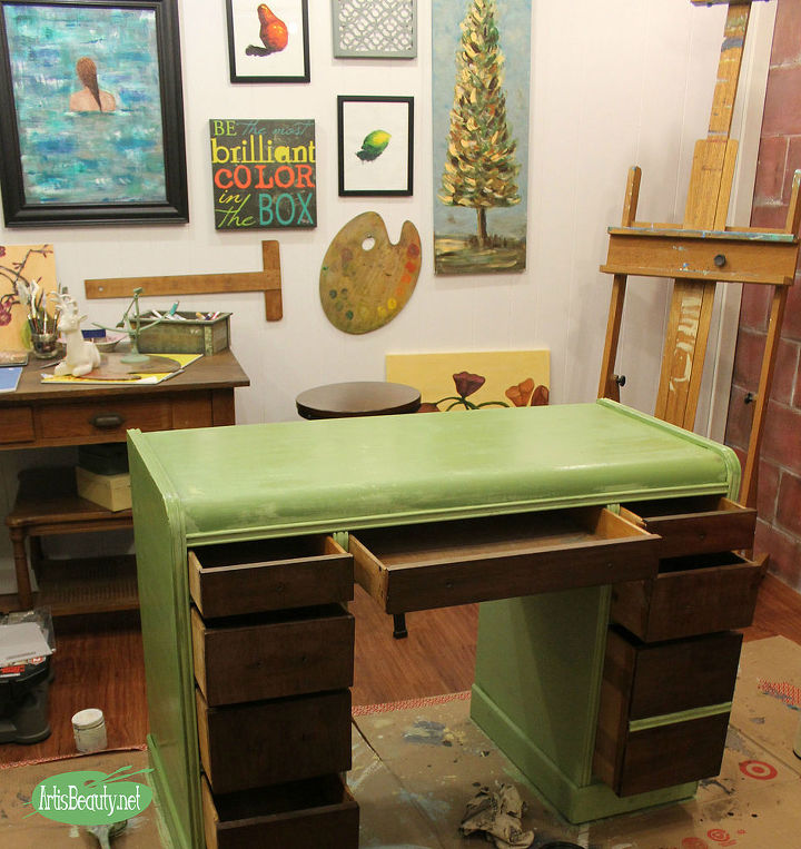 think spring vintage waterfall desk painted makeover, chalk paint, painted furniture