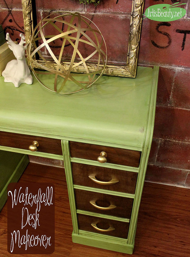 think spring vintage waterfall desk painted makeover, chalk paint, painted furniture