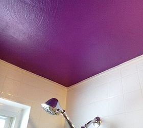 56 year old grandma says bye bye to her 1957 pink bathroom, Purple ceiling and newly resurfaced tiles