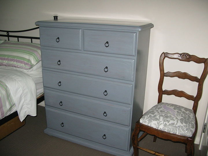guest bedroom furniture makeover from orange pine to soft grey, bedroom ideas, painted furniture