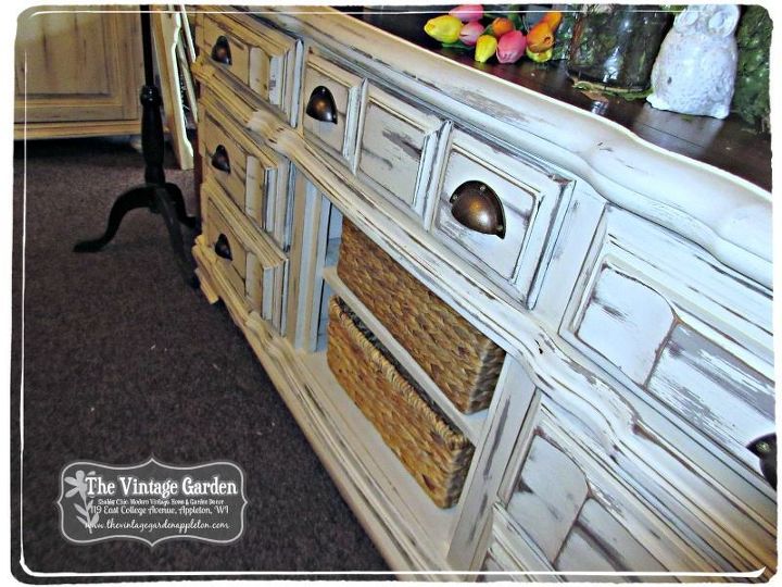 outdated dresser turned chic television console, painted furniture, repurposing upcycling