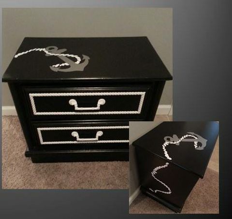 nautical night stand makeover, painted furniture, Adhesive vinyl embellishments