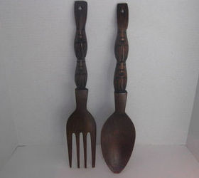 hanging a large wooden spoon and fork horizontally, See the bumpy handles these are not flat and not sure how to get them on the wall They are NOT terribly heavy