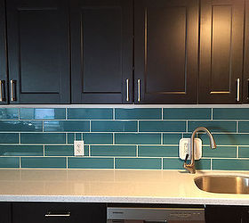 diy turquoise subway tile backsplash, how to, kitchen backsplash, kitchen cabinets, kitchen design