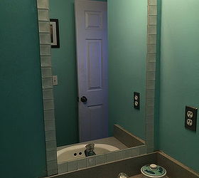 tiling a frameless bathroom mirror, bathroom ideas, painted furniture, tiling