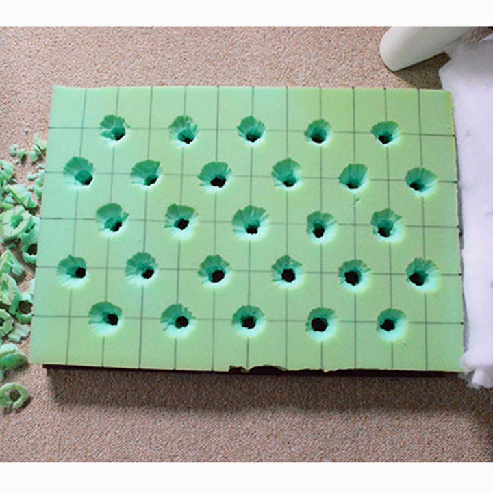 the hardest button to button a diy tufted storage ottoman, painted furniture, storage ideas, reupholster, Cut out the holes for the buttons