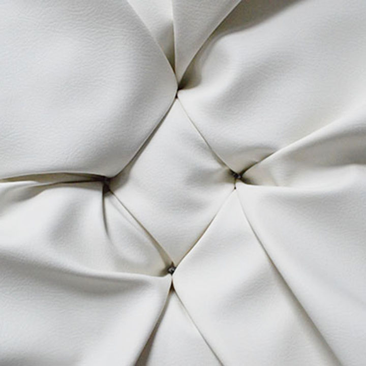 the hardest button to button a diy tufted storage ottoman, painted furniture, storage ideas, reupholster, Use screws to secure the fabric in the holes