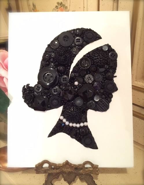 button art, crafts, decoupage, repurposing upcycling, Lady silhouette button art