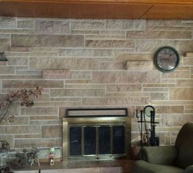 updating a stone fireplace wall, Note the wood ceiling