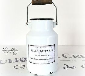diy vintage milk jug with distressed waterproofed french labels, crafts, decoupage, how to
