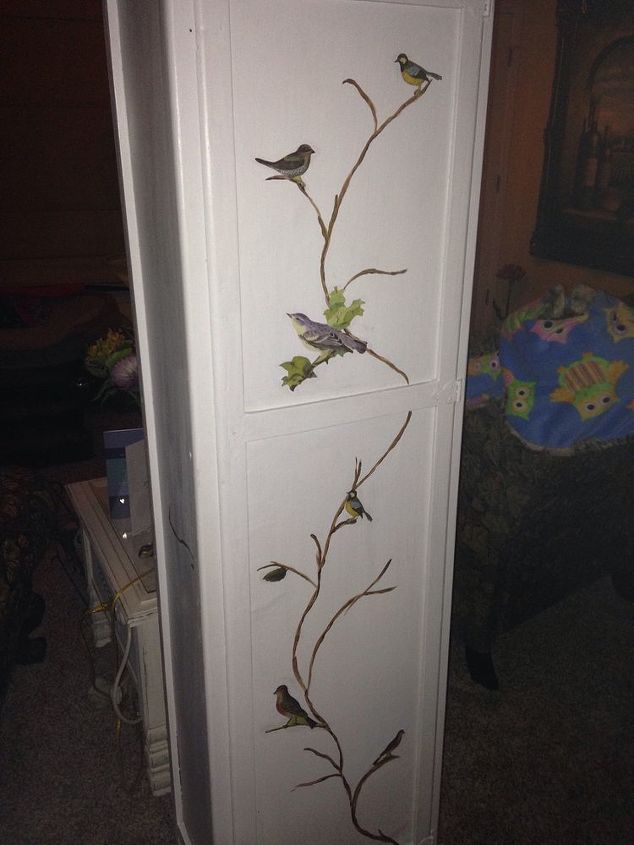 re done cabinet, painted furniture, repurposing upcycling, Painted in branch and decopaged birds