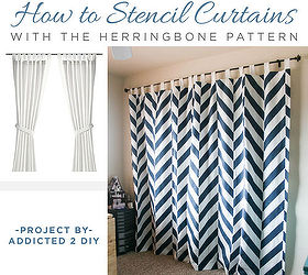 how to stencil curtains with the herringbone pattern, how to, painting, reupholster, window treatments, windows