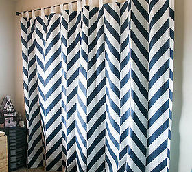 how to stencil curtains with the herringbone pattern, how to, painting, reupholster, window treatments, windows
